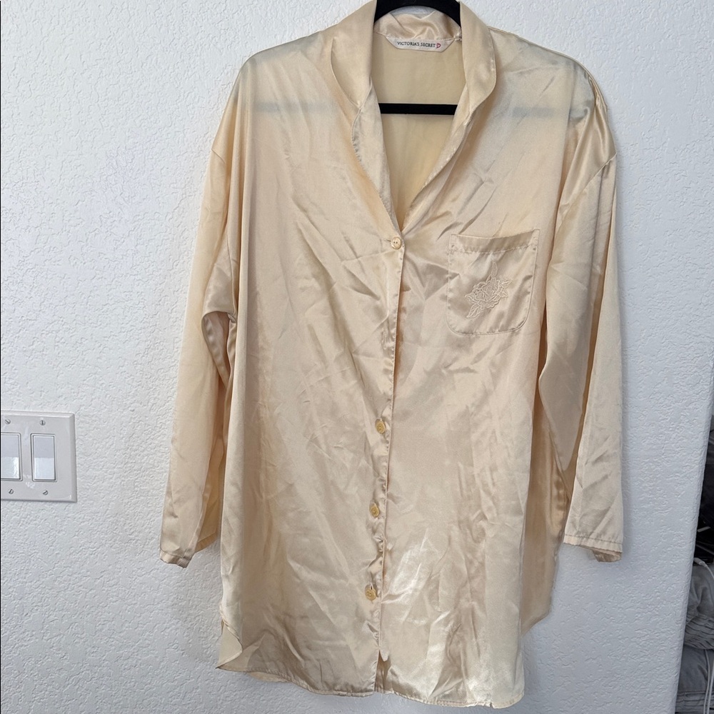 Vintage Victoria Secrets Cream Satin Button-Up Shirt